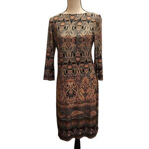 Wisp Boho Paisley Shift Dress, 3/4 Sleeves, Size 4